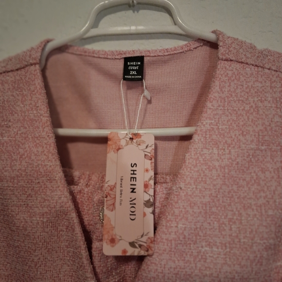 Gorgeous Shein Curve 2X Pink Faux Tweed 2-Piece Wide Leg Suit - Picture 5 of 8